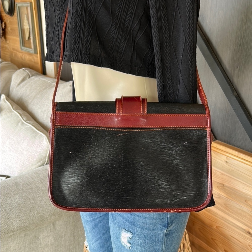 Bollini Genuine Italian Leather Black and Brown Crossbody Bag Classic Structured - Picture 7 of 16